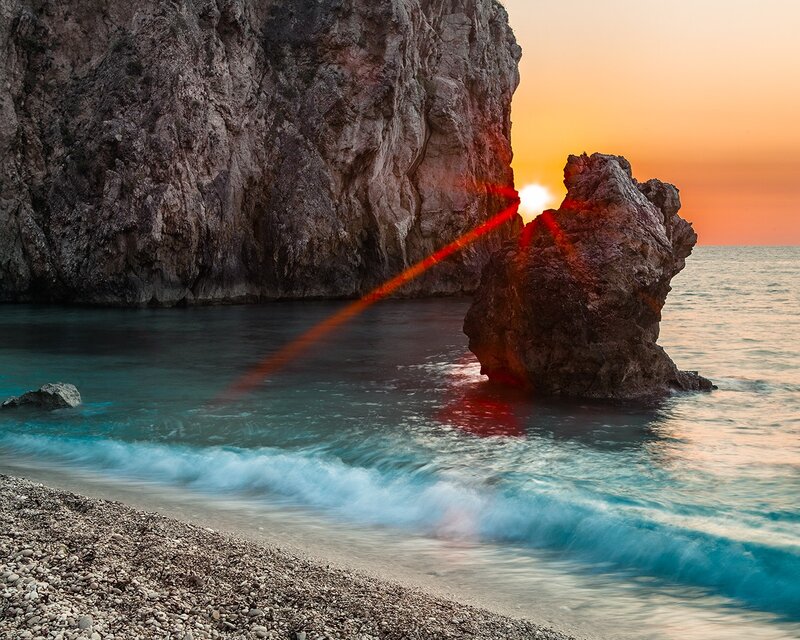Rock Formation at Sunset — Orange, Serene, Photograph, Cliff