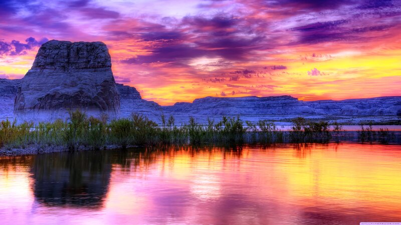 Rock Formation at Sunset — Purple, Dramatic, Photograph, River