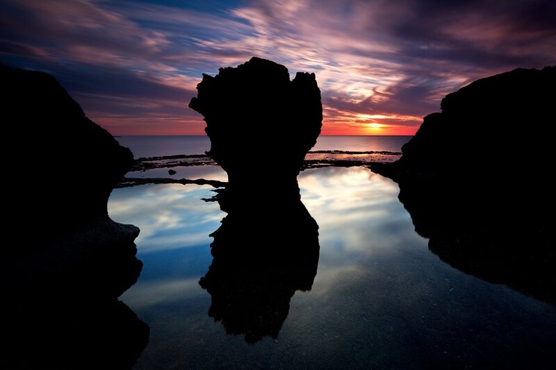 Rock Formation at Sunset — Purple, Dramatic, Photograph, Rocks