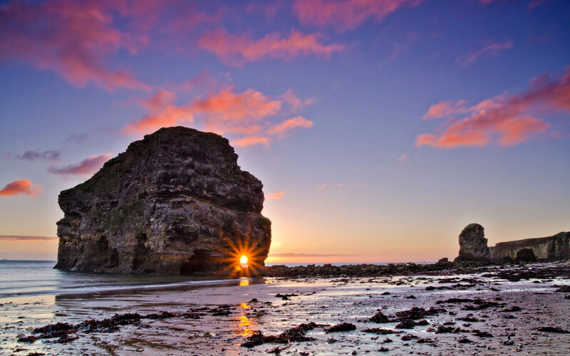 Rock Formation at Sunset — Purple, Dramatic, Photograph, Sun