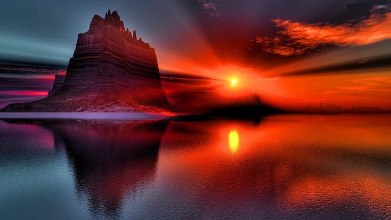 Rock Formation at Sunset — Red, Dramatic, Digital Art