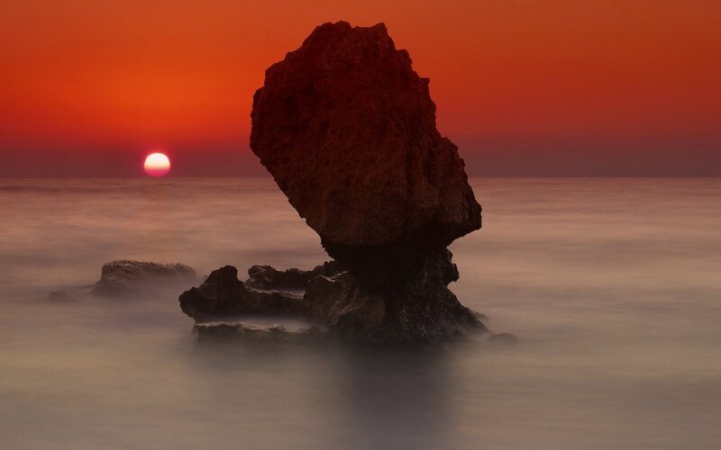 Rock Formation at Sunset — Red, Dramatic, Photograph, Sun