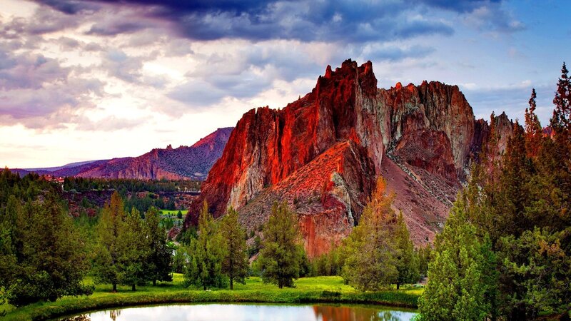 Rock Formation at Sunset — Red, Dramatic, Photograph, Trees