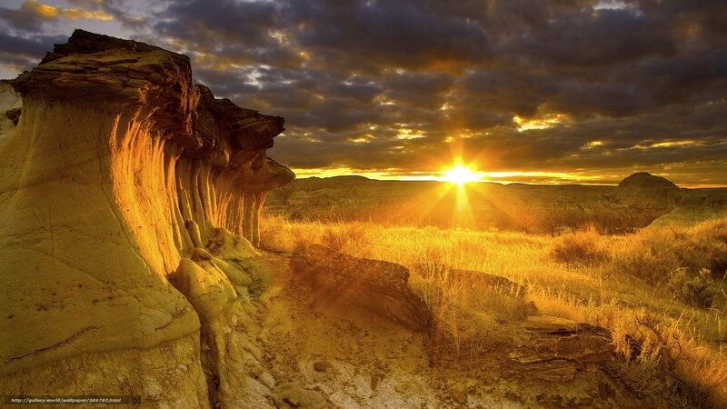 Rock Formation at Sunset — Yellow, Dramatic, Photograph