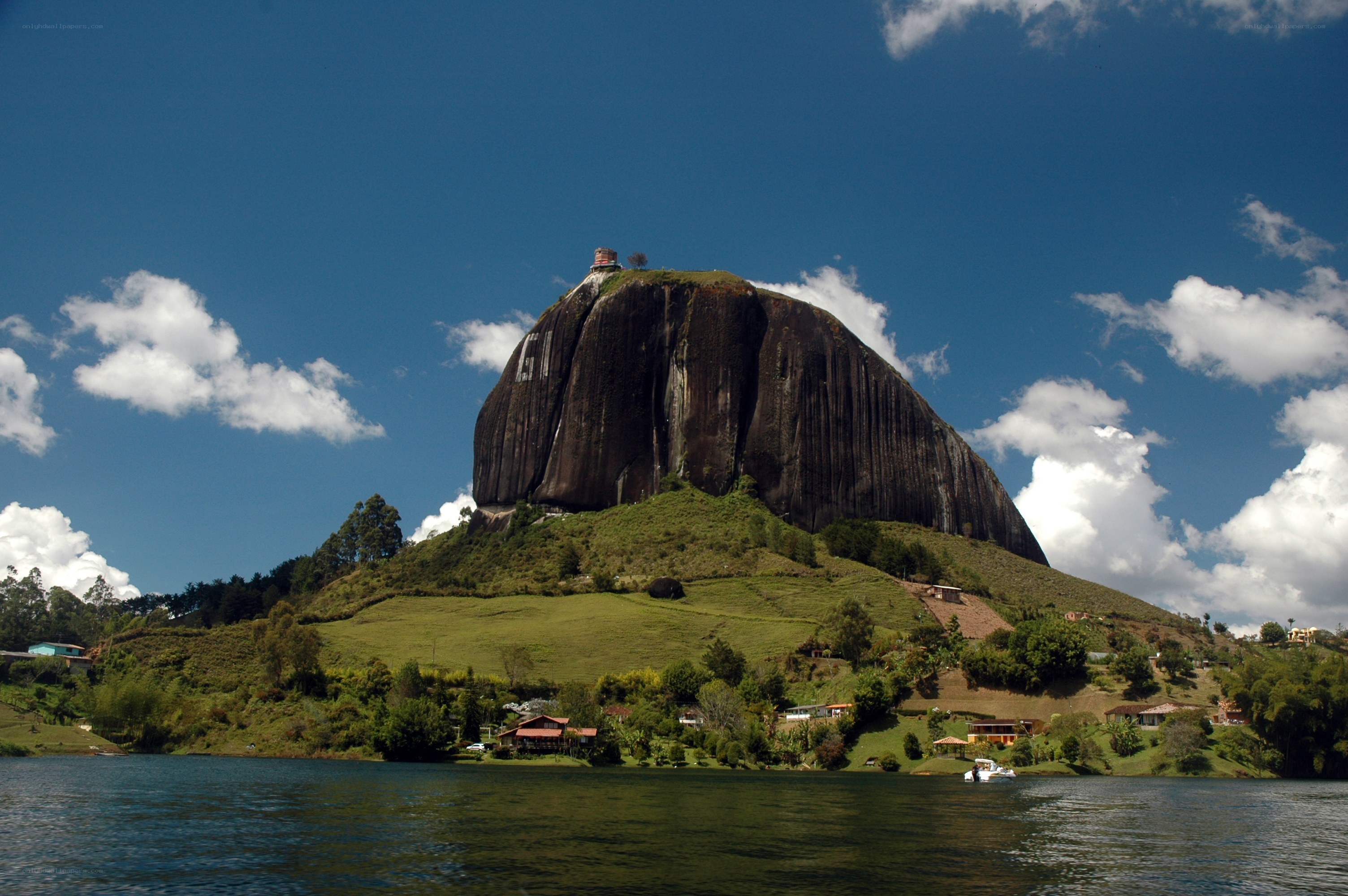 Rock formation by a lake