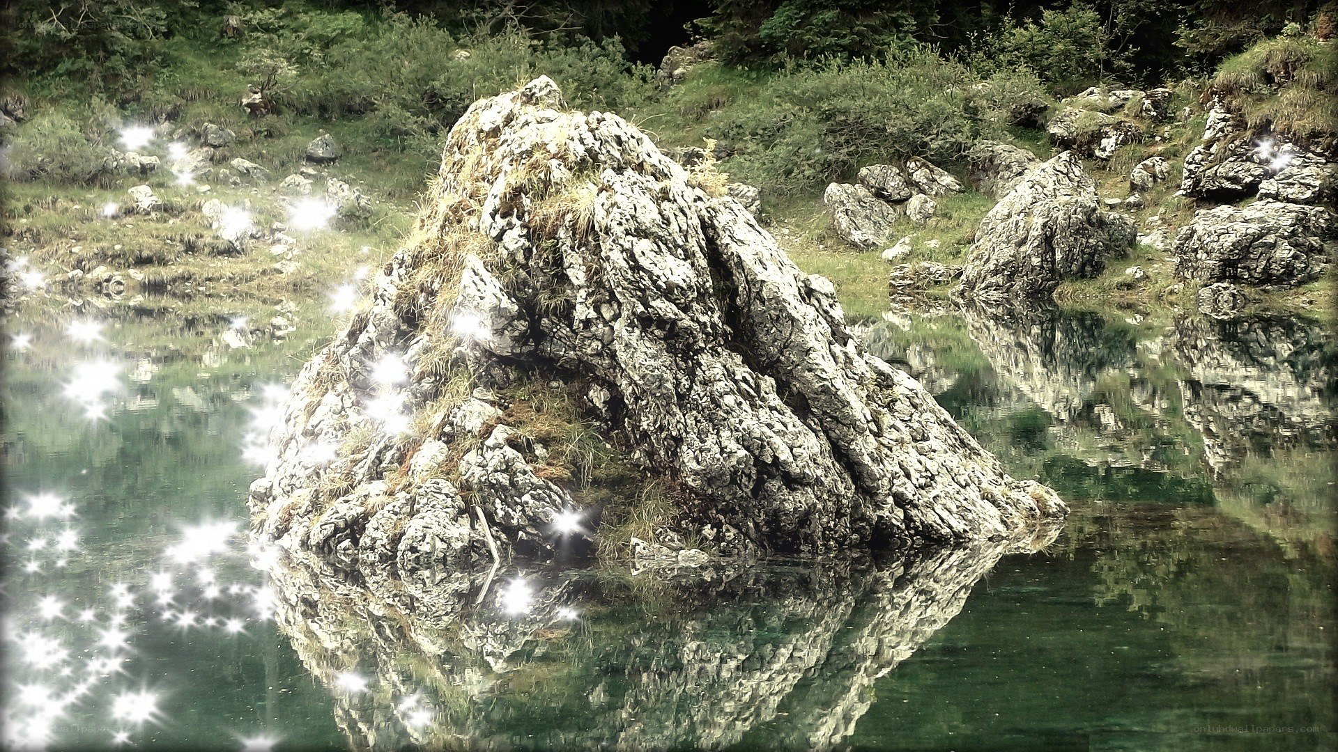 rock formation in a lake