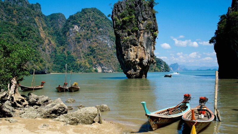 Rock Formation in Bay — Blue, Serene
