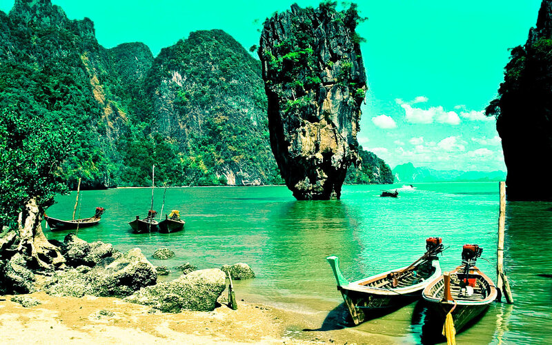 Rock Formation in Bay — Cyan