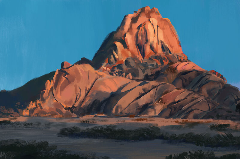 Rock Formation in Desert — Blue, Dramatic, Sunset, Digital Art