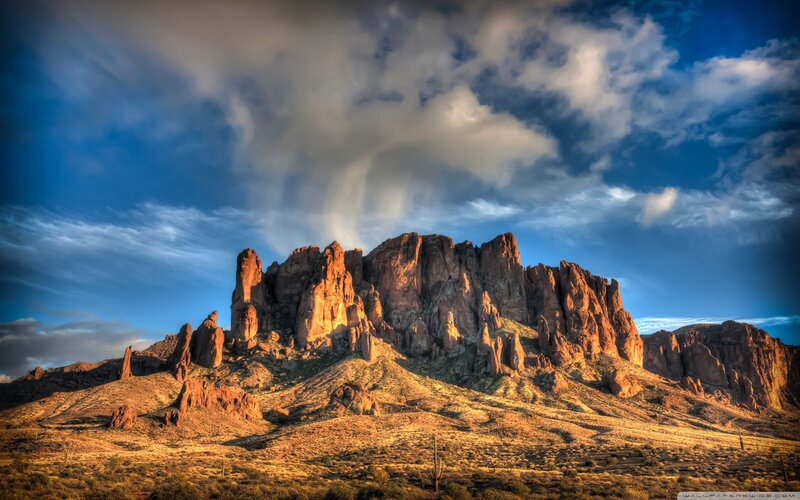 Rock Formation in Desert — Blue, Dramatic, Sunset