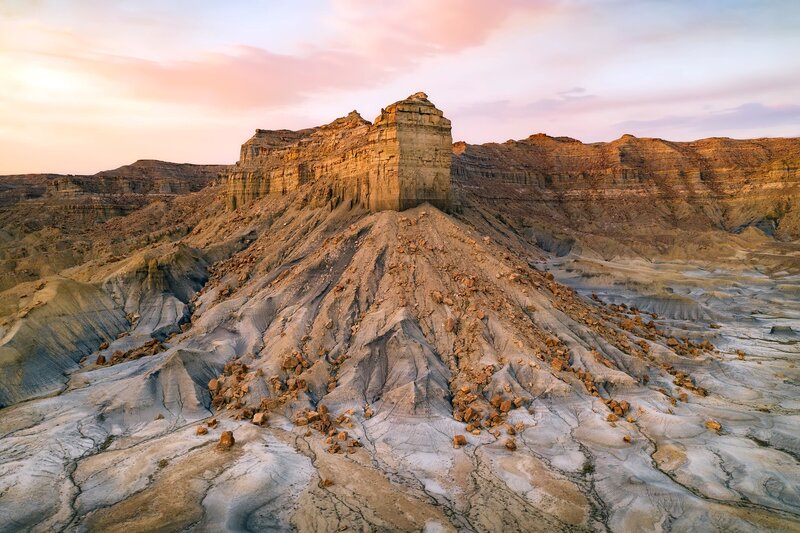 Rock Formation in Desert — Brown, Dramatic, Sunset, Photograph, Cliffs