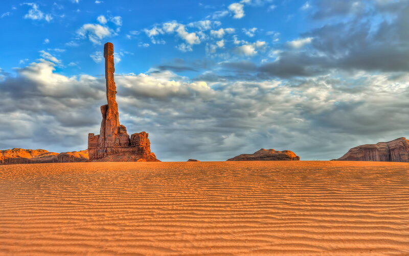 Rock Formation in Desert — Orange, Dramatic, Sunset