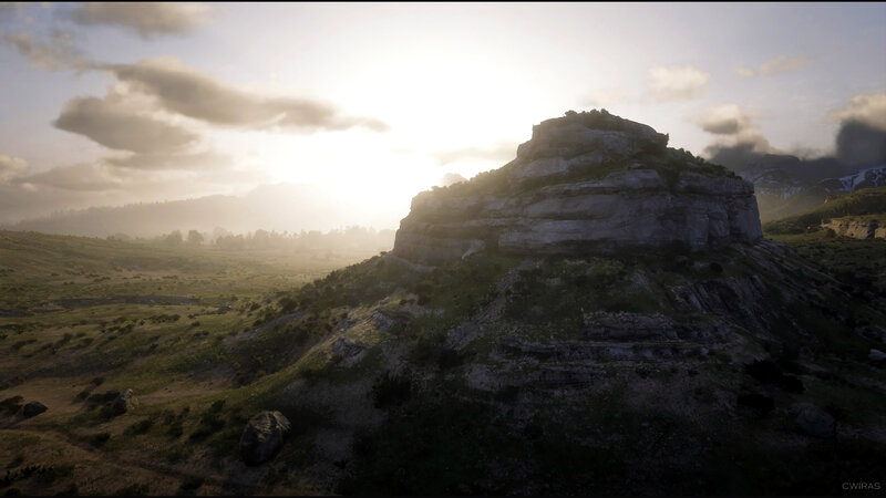 Rock Formation in Field — Green, Serene