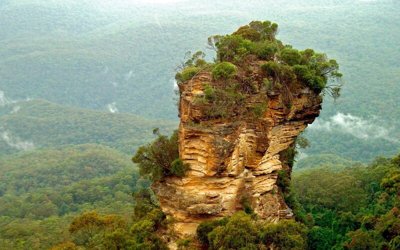 Rock Formation in Forest — Green, Serene, Photograph