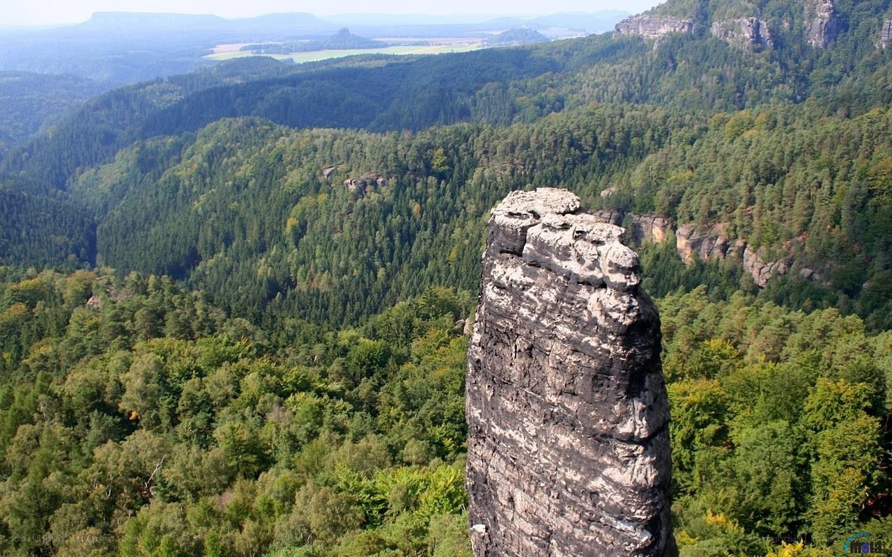 rock formation in forested valley
