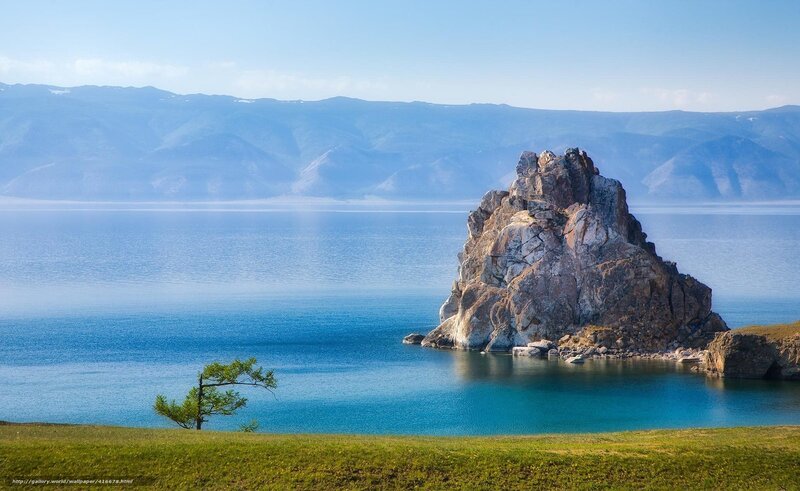 Rock Formation in Lake — Blue, Serene, Afternoon, Photograph, Mountains