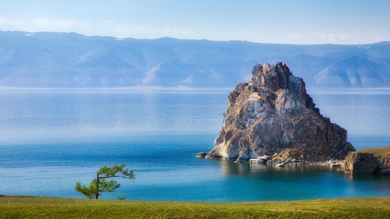 Rock Formation in Lake — Blue, Serene, Afternoon, Photograph