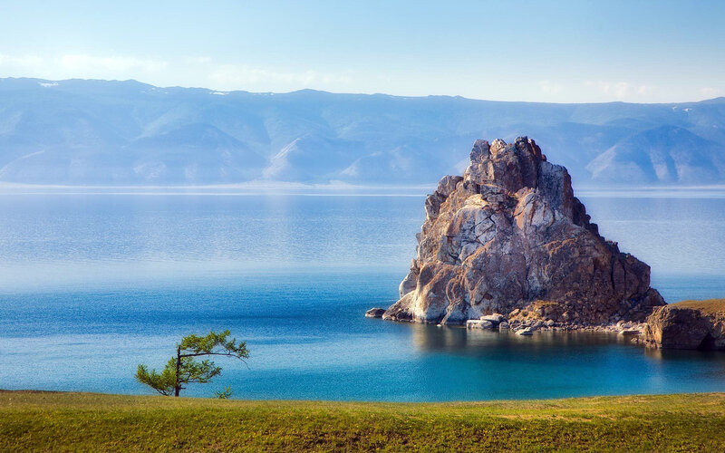 Rock Formation in Lake — Blue, Serene, Afternoon