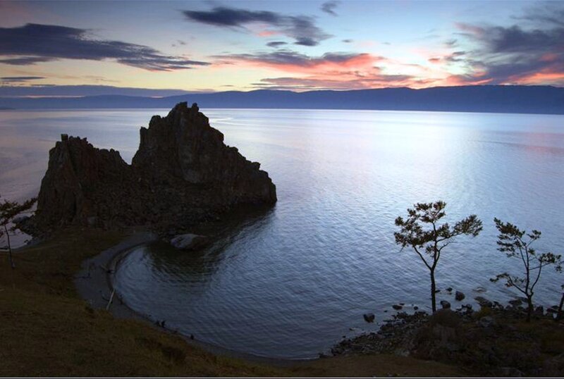Rock Formation in Lake — Blue, Serene