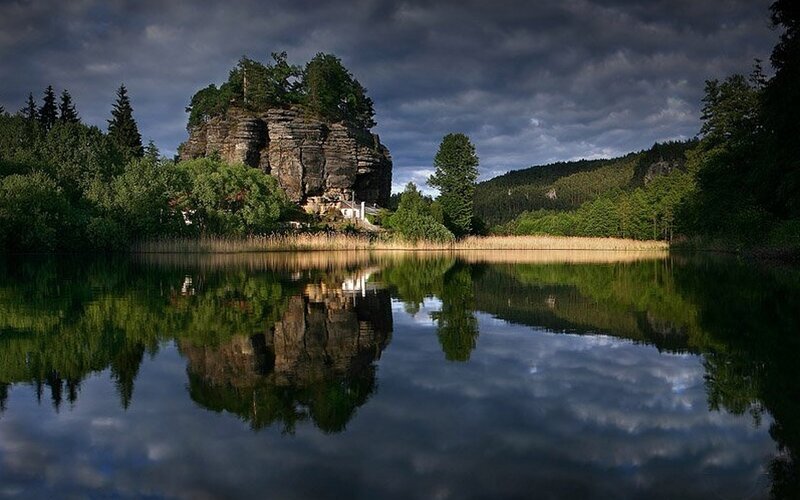 Rock Formation in Lake — Green