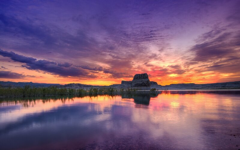 Rock Formation in Lake — Purple