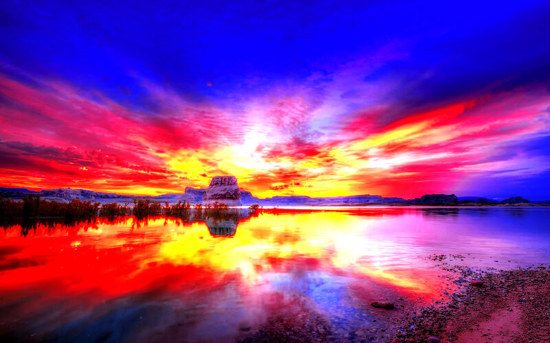 Rock Formation in Lake — Red, Dramatic