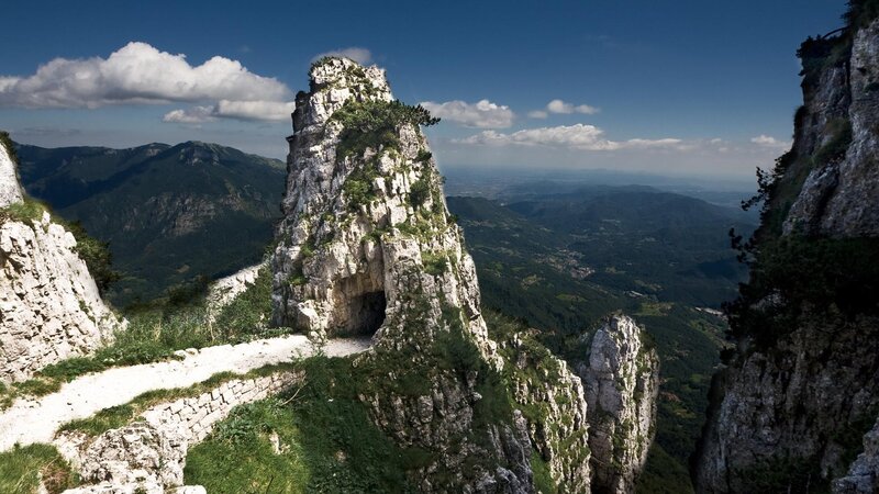 Rock Formation in Mountains — Blue, Dramatic, Afternoon, Photograph, Clouds