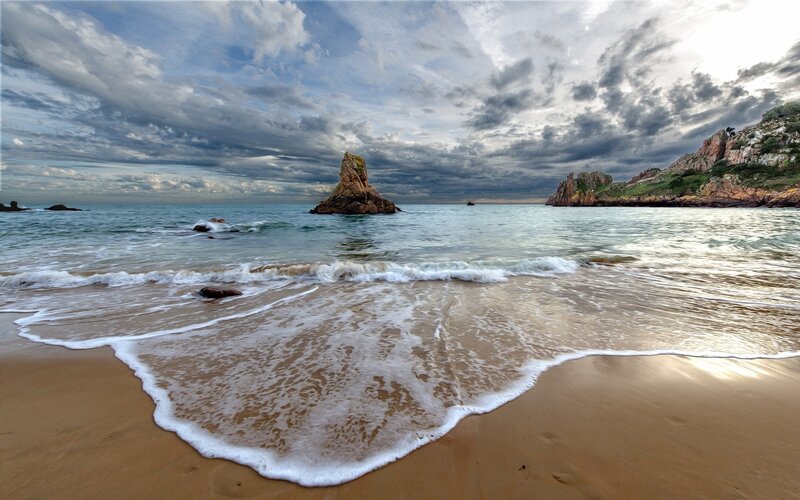 Rock Formation in Ocean — Blue, Dramatic, Afternoon, Photograph, Beach