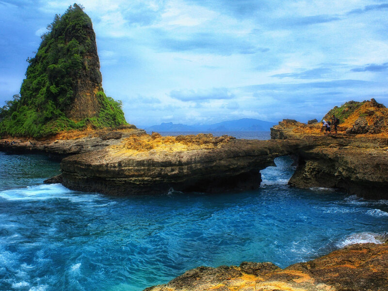 Rock Formation in Ocean — Blue, Dramatic, Afternoon, Photograph, Sky