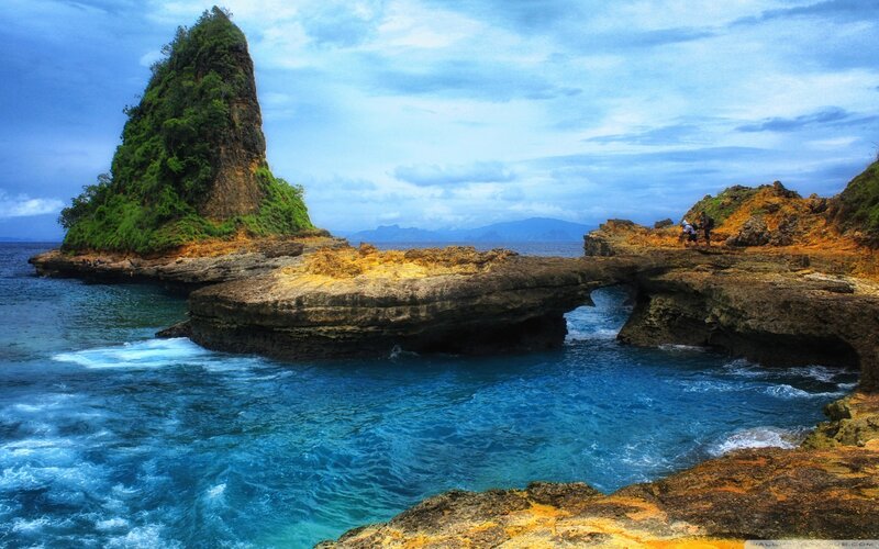 Rock Formation in Ocean — Blue, Dramatic, Afternoon, Photograph