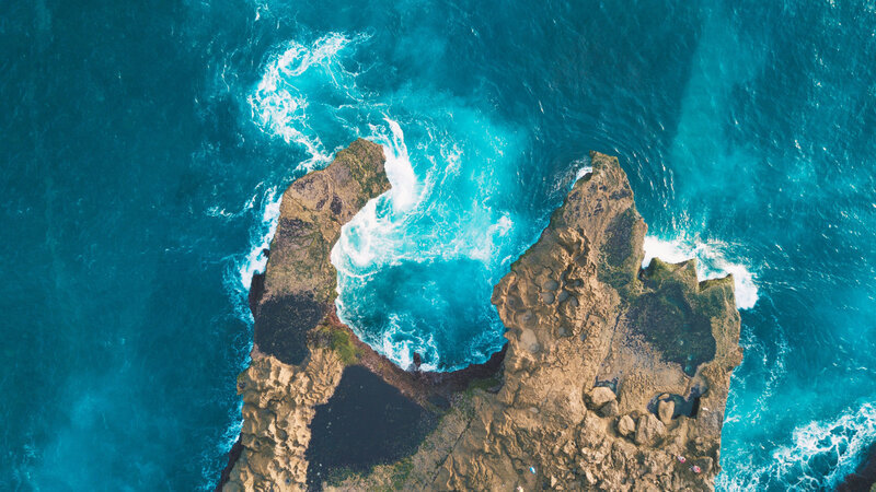 Rock Formation in Ocean — Blue, Dramatic, Afternoon, Photograph, Waves, Cliffs