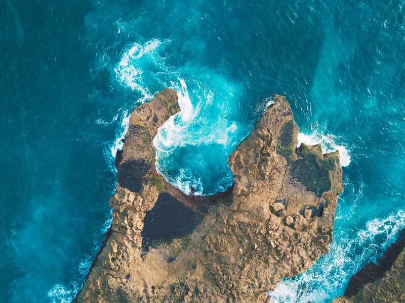 Rock Formation in Ocean — Blue, Dramatic, Afternoon, Photograph, Waves, Rocks