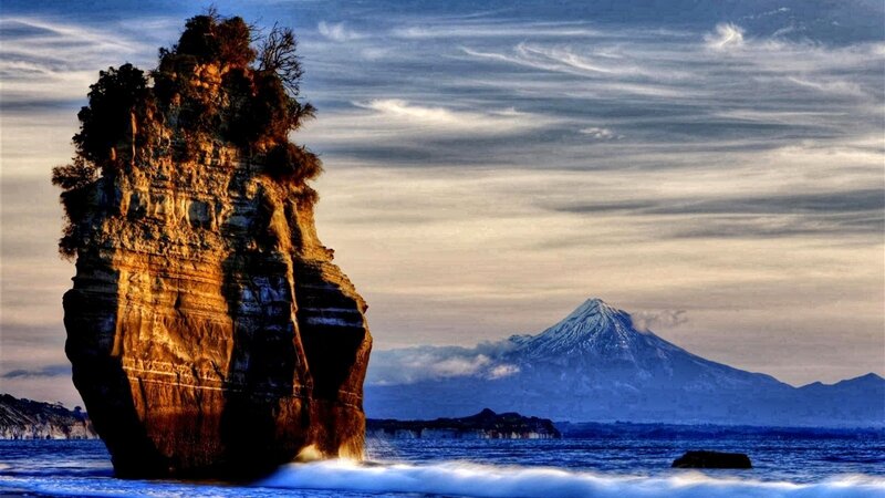 Rock Formation in Ocean — Blue, Dramatic, Sunset, Photograph, Mountain