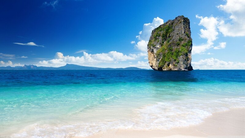 Rock Formation in Ocean — Blue, Serene, Afternoon, Photograph, Beach