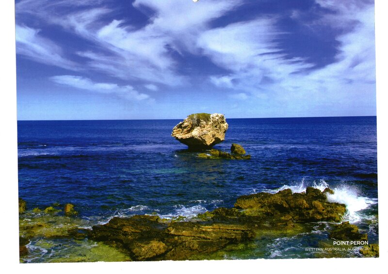 Rock Formation in Ocean — Blue, Serene, Afternoon, Photograph, Sky, Rocks