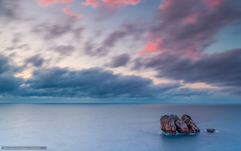 Rock Formation in Ocean — Blue, Serene, Sunset, Photograph, Clouds, Sky
