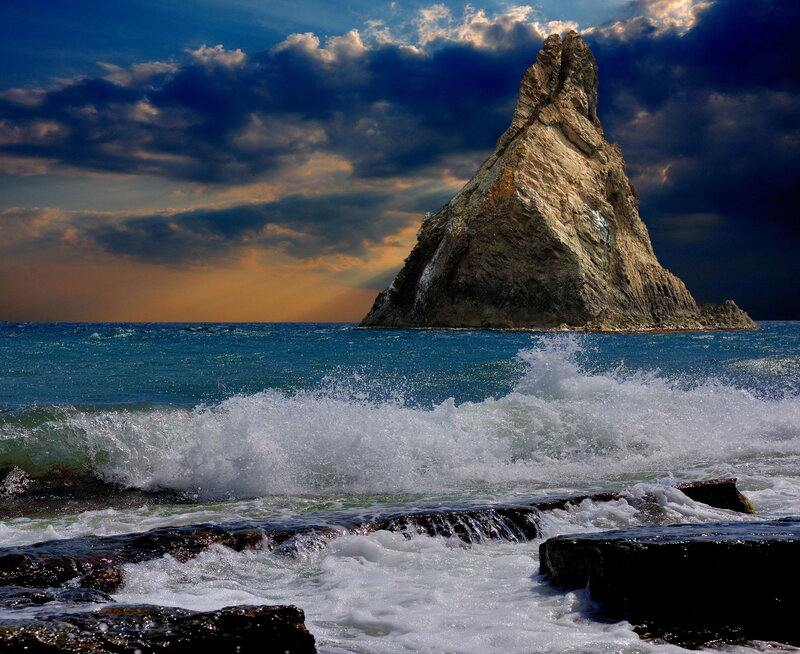 Rock Formation in Ocean — Blue