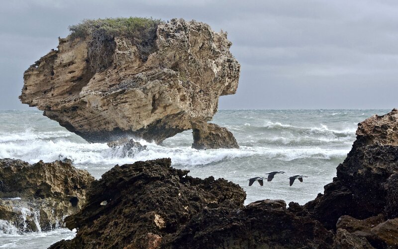 Rock Formation in Ocean — Gray, Dramatic