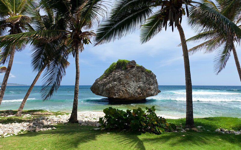 Rock Formation in Ocean — Green, Serene, Afternoon