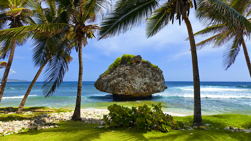Rock Formation in Ocean — Green, Serene