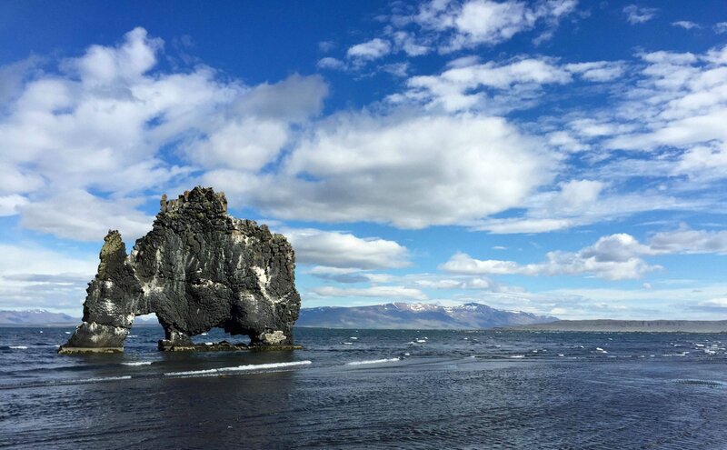 Rock Formation in Sea — Blue, Serene, Afternoon, Photograph, Mountains