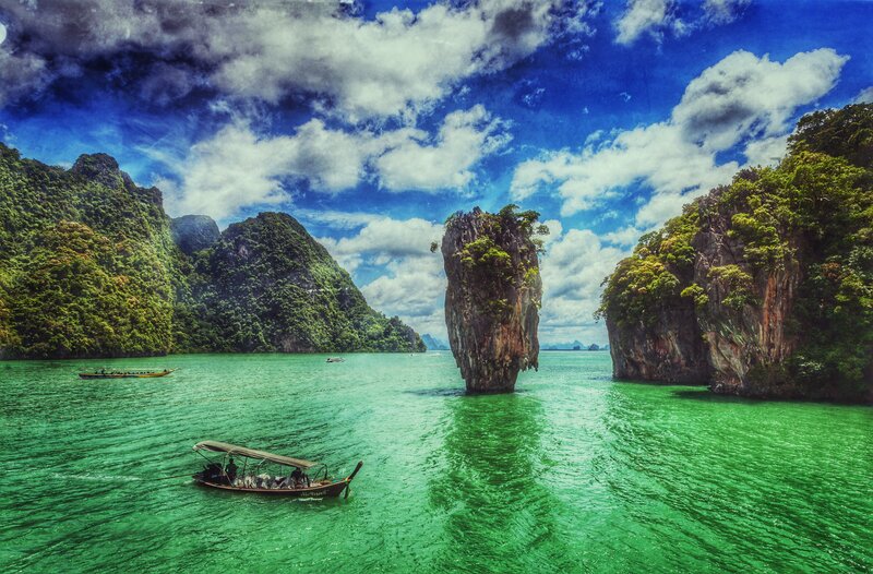 Rock Formation in Sea — Green