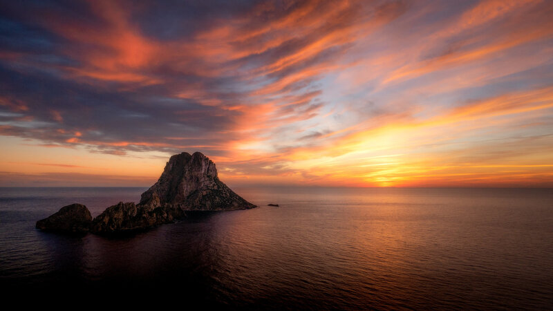 Rock Formation in Sea — Orange, Dramatic, Sunset