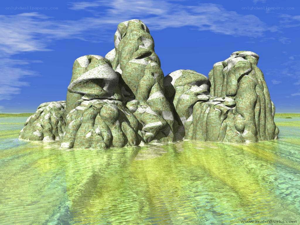 Rock formation in shallow water