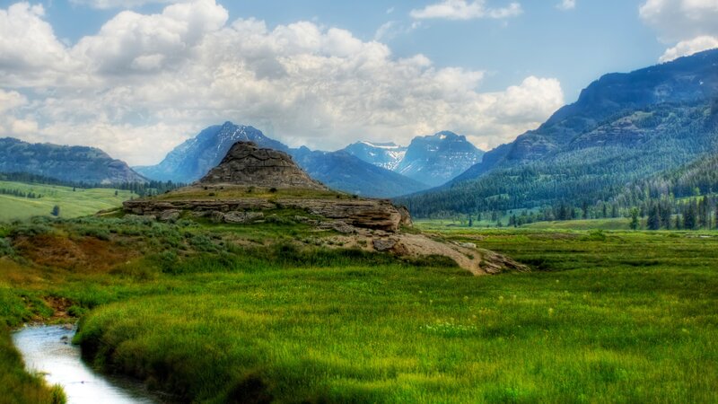 Rock Formation in Valley — Green