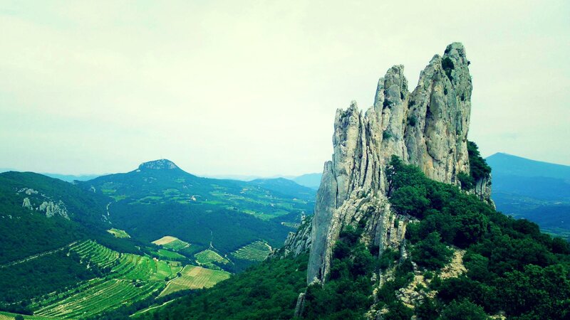 Rock formation in vineyard landscape