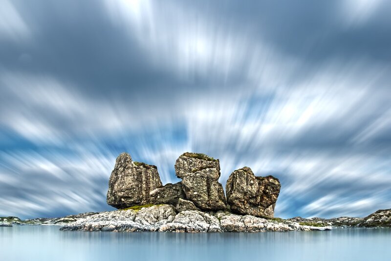 Rock Formation in Water — Blue, Dramatic, Photograph
