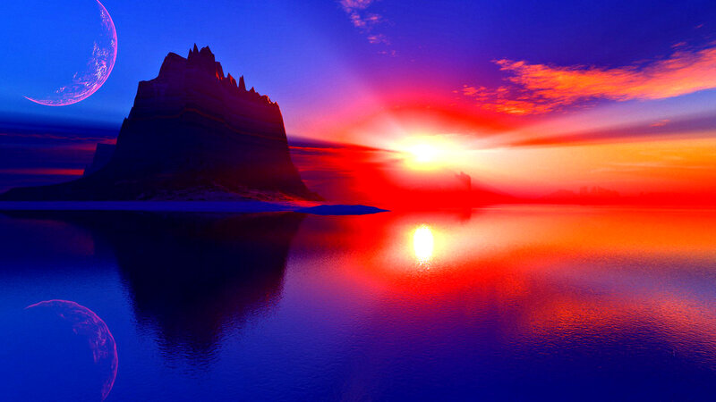 Rock Formation in Water — Blue, Dramatic