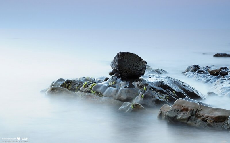 Rock Formation in Water — Blue, Serene, Morning