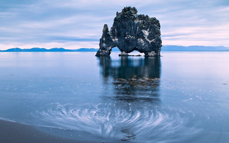 Rock Formation in Water — Blue, Serene, Photograph, Sea